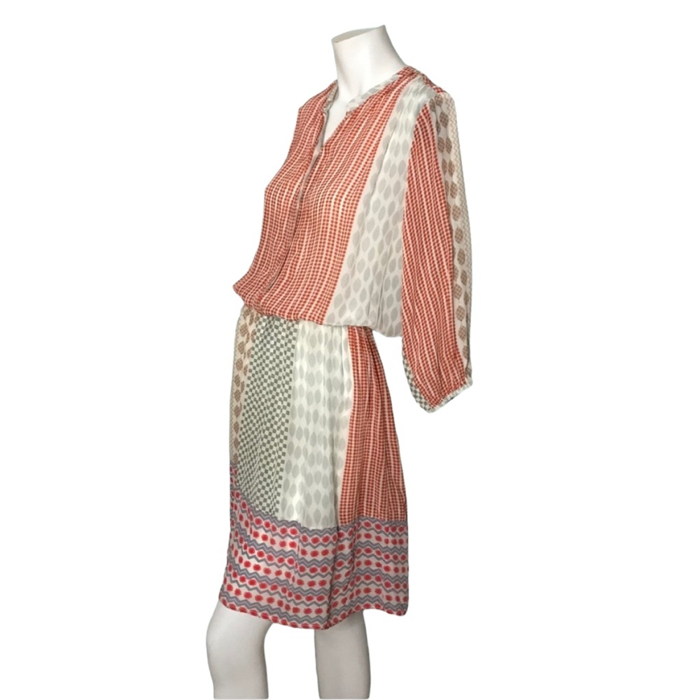 Benares Dress Blouson Contrasting Pattern 3/4 Sleeves‎ Roses Buttons Floral XS